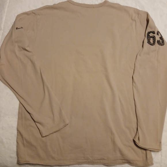 Ben Sherman Retro Deconstructed Long Sleeve Pullover Shirt men L tan blue logo - Picture 2 of 7